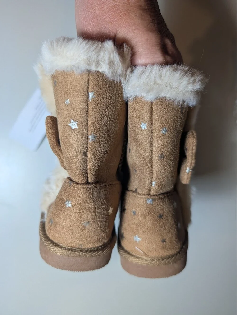 Pescool Girls Size 9 Cozy Tan Star Suede Kid's Boots with Faux Fur NWT